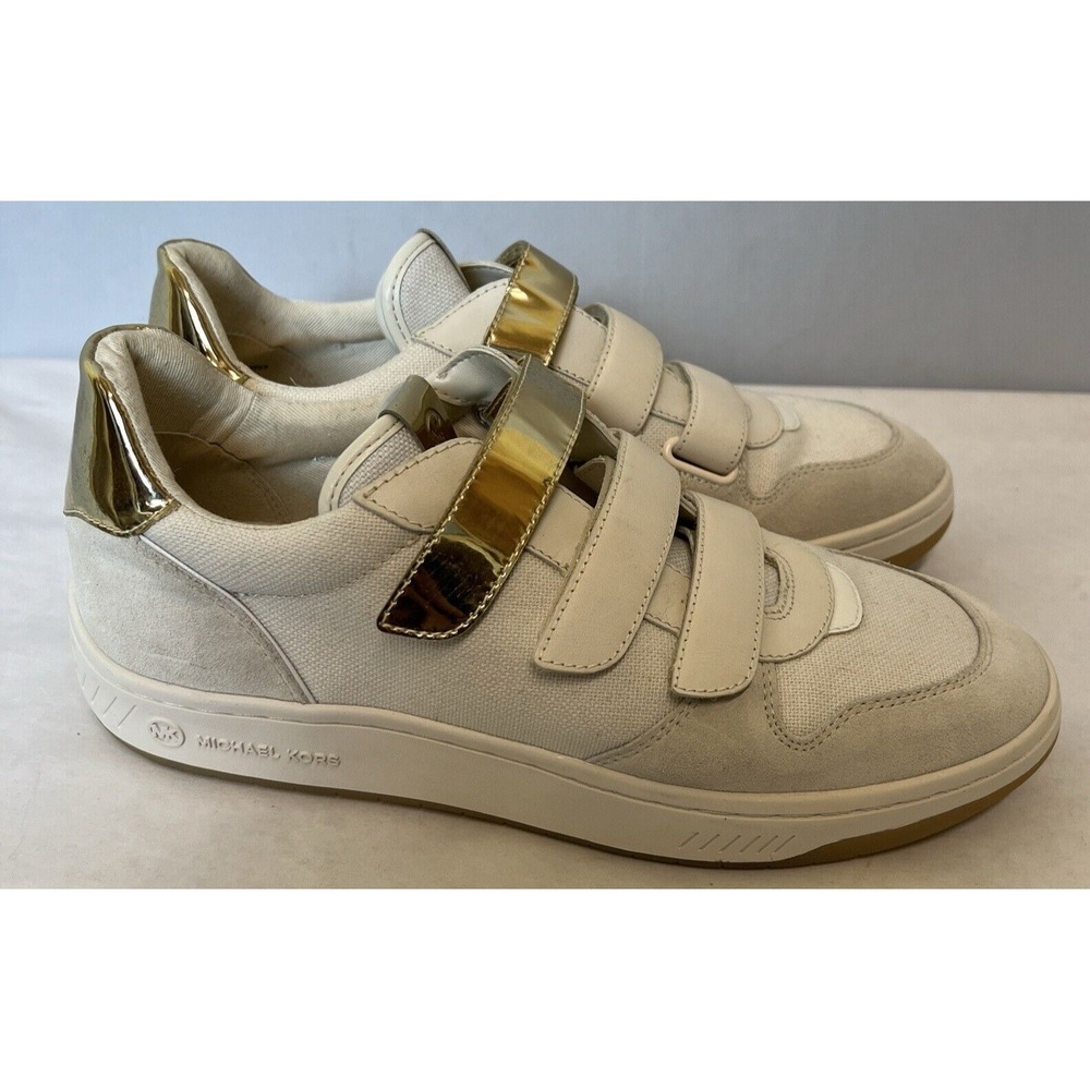 Michael Kors Gertie Tennis Shoes Mens 9.5‎ Cream Gold Low Top Sneakers - Picture 6 of 16